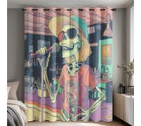 Rock Star Skeleton Curtains, Music Singer Skull Home Decor for Bedroom Living Room Blackout Curtains, Thermal Eyelet Window Drapes, 2 Panels 108 Drop, 90x108 (W x L) Q-D42