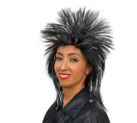 Rock Star Spiked Black Wig with Silver Tinsel Costume Accessory Hair Punk Adult Teen