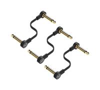 Rock Stock Guitar Flat Patch Cables (Pack of 3) - 4 Inch S-Shape Ultra-Thin Effect Guitar Pedal Patch Cables - Right-Angle, Black with Durable Gold Plated Connectors, Maximize Pedalboard Space