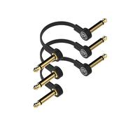 Rock Stock Guitar Flat Patch Cables (Pack of 3) - 6 Inch C-Shape Ultra-Thin Effect Guitar Pedal Patch Cables - Right-Angle, Black with Durable Gold Plated Connectors, Maximize Pedalboard Space