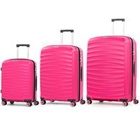 Rock Sunwave Set of 3 Expandable Hard Shell Suitcases in Pink - Built for Adventure, 360 Swivel-Wheels, Telescopic Handle, Impact-Resistant Material & TSA Combination Lock - Small, Medium & Large