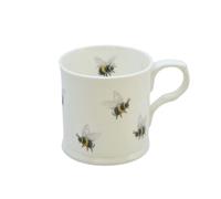 ROCK THE HOME Bees Small Tankard Mug - White Fine English Bone China Cup, Made and Hand Decorated in England, Dishwasher and Microwave Safe, for Coffee Tea Latte Americano, 8 fl oz (236 ml)