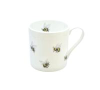 ROCK THE HOME Bees Straight Sided Mug - White Fine English Bone China Cup, Made and Hand Decorated in England, Dishwasher and Microwave Safe, for Coffee Tea Latte Americano (10 fl oz, 295 ml)