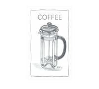 ROCK THE HOME Coffee Design Tea Towel - White, Absorbent, Thick, Ethically Sourced, Half Panama Cotton Washable, Printed in the UK, Water-Based Inks Mixed by Hand, Hemmed on All 4 Sides