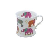 ROCK THE HOME Colourful Elephants Small Tankard Mug - White Fine English Bone China Cup, Made and Hand Decorated in England, Dishwasher Microwave Safe, for Coffee Tea Latte Americano, 8 oz (236 ml)