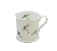 ROCK THE HOME Dragonfly Small Tankard Mug - White Fine English Bone China Cup, Made and Hand Decorated in England, Dishwasher and Microwave Safe, for Coffee Tea Latte Americano, 8 fl oz (236 ml)