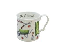 ROCK THE HOME Gardening Small Tankard Mug - White Fine English Bone China Cup, Made and Hand Decorated in England, Dishwasher and Microwave Safe, for Coffee Tea Latte Americano, 8 fl oz (236 ml)