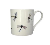 Rock the Home Larger Sized Dragonfly Straight Sided Mug - White Fine English Bone China Cup Made & Hand Decorated in England, Dishwasher Microwave Safe, for Coffee Tea Latte Americano 12 fl oz, 357 ml