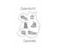 ROCK THE HOME Shrewsbury Tea Towel - White, Absorbent Thick Half Panama Cotton Fabric, Ethically Sourced, Washable, Printed in the UK, Water-Based Inks Mixed by Hand, Hemmed on All 4 Sides