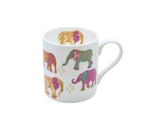 ROCK THE HOME Straight Sided Colour Elephants Mug - White Fine English Bone China Cup, Made and Hand Decorated in England, Dishwasher Microwave Safe, Coffee Tea Latte Americano (10 fl oz, 295 ml)
