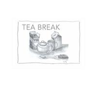 ROCK THE HOME Tea Break Design Tea Towel - White, Absorbent, Thick, Ethically Sourced, Half Panama Cotton Washable, Printed in the UK, Water-Based Inks Mixed by Hand, Hemmed on All 4 Sides