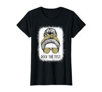 Rock The Test Messy Bun Test Day Teacher Testing Day Women T-Shirt
