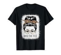 Rock The Test - Testing Day Teacher Student Messy Bun Women T-Shirt
