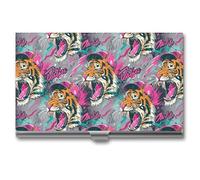 Rock Tiger Head Graffiti Business Card Wallet Credit Card Holder Metal Square Small Pocket Purse