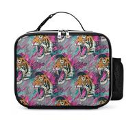 Rock Tiger Head Graffiti Reusable Insulated Lunch Bag Tote Handbag Leather Portable Cooler Bags for Men Women