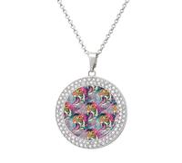 Rock Tiger Head Graffiti Round Pendant Necklace Diamond Edging Brilliant Personalized Jewelry Gifts for Women Silver-style