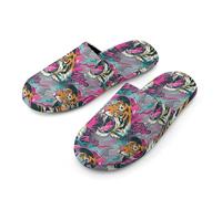 Rock Tiger Head Graffiti Slippers Women Winter Warm Cotton Hotel Slippers Anti-Slip Bedroom Slip-Ons Shoes 38-39_（7-8）