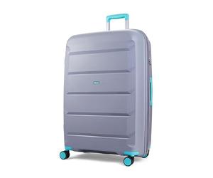 Rock Tulum Large Expandable Hard Shell Hold Suitcase in Grey/Aqua - Lightweight & Durable, 360 Swivel Wheels, Telescopic Handle, Impact-Resistant & TSA Combination Lock - 78x51x34cm 5KG
