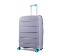 Rock Tulum Medium 63/71L Expandable Hard Shell Suitcase - Grey/Aqua | Lightweight & Durable - Telescopic Handle - Impact-Resistant - 8 Smooth Wheels - TSA Lock - 66x46x27/30cm - 4.2kg Weight