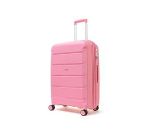 Rock Tulum Medium Expandable Hard Shell Hold Suitcase in Bubblegum Pink - Lightweight & Durable, 360 Swivel Wheels, Telescopic Handle, Impact-Resistant & TSA Combination Lock - 66x46x30cm 4.2KG