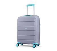 Rock Tulum Small 36/45L Expandable Hard Shell Suitcase - Grey/Aqua | Lightweight & Durable - Telescopic Handle - Impact-Resistant - 8 Smooth Wheels - TSA Lock - 55x40x22/25cm - 3.0kg Weight