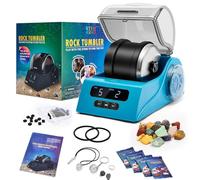 Rock Tumbler Kit Adults - Rock Polisher Tumbler with Noise Reduction Cover, Speed&Timer Control, Includes 4 Polishing Grits, Rough Gemstones, Learning Guide etc.（Blue）
