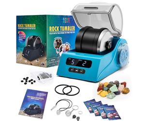 Rock Tumbler Kit Adults - Rock Polisher Tumbler with Noise Reduction Cover, Speed&Timer Control, Includes 4 Polishing Grits, Rough Gemstones, Learning Guide etc.（Blue）