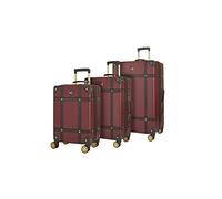 Rock Vintage Hard Shell Suitcase Set of 3 - Burgundy | Set Includes S, M & L Cases - Nostalgic Design, Dual 360 Swivel Wheels - TSA Lock - Lightweight Build - Impact Resistant