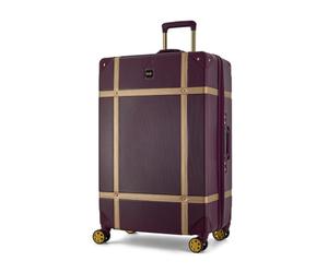Rock Vintage Large 88L Hard Shell Suitcase - Fig & Gold | Nostalgic Vintage Design - Dual 360 Swivel Wheels, TSA Lock - Lightweight 4.6kg - Large 78 x 47 x 30cm - Tough Impact Shell