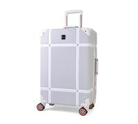 Rock Vintage Medium 57L Hard Shell Suitcase - Grey | Nostalgic Vintage Design - Dual 360 Swivel Wheels, TSA Lock - Lightweight 4.1kg - Medium 67 x 41 x 26cm - Tough Shell