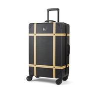 Rock Vintage Medium Hard Shell Hold Suitcase in Black/Gold - Nostalgic Design, Dual 360 Swivel-Wheels, Telescopic Handle, Impact-Resistant Material & TSA Combination Lock - 67 x 41 x 26 cm 4.1KG