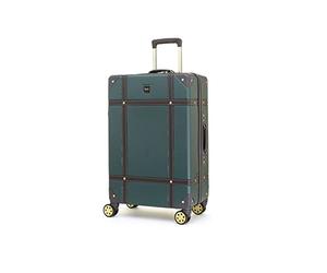 Rock Vintage Medium Hard Shell Hold Suitcase in Emerald Green - Nostalgic Design, Dual 360 Swivel-Wheels, Telescopic Handle, Impact-Resistant Material & TSA Combination Lock - 67 x 41 x 26 cm 4.1KG