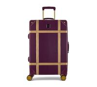 Rock Vintage Medium Hard Shell Hold Suitcase in Fig with Gold - Nostalgic Design, Dual 360 Swivel-Wheels, Telescopic Handle, Impact-Resistant Material & TSA Combination Lock - 67 x 41 x 26 cm 4.1KG