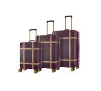 Rock Vintage Set of 3 Hard Shell Suitcases in Fig with Gold - Nostalgic Design, Dual 360 Swivel-Wheels, Telescopic Handle, Impact-Resistant Material & TSA Combination Lock - Small, Medium & Large