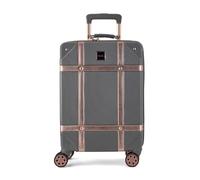 Rock Vintage Small Hard Shell Cabin Suitcase in Charcoal with Rose Gold - Dual 360 Swivel-Wheels, Telescopic Handle, Impact-Resistant Material & TSA Combination Lock - 54 x 35 x 22.5 cm 3.2KG
