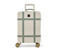 Rock Vintage Small Hard Shell Cabin Suitcase in Cream with Sage Green - Dual 360 Swivel-Wheels, Telescopic Handle, Impact-Resistant Material & TSA Combination Lock - 54 x 35 x 22.5 cm 3.2KG