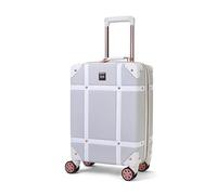 Rock Vintage Small Hard Shell Cabin Suitcase in Grey - Nostalgic Design, Dual 360 Swivel-Wheels, Telescopic Handle, Impact-Resistant Material & TSA Combination Lock - 54 x 35 x 22.5 cm 3.2KG