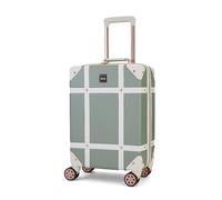 Rock Vintage Small Hard Shell Cabin Suitcase in Sage Green - Nostalgic Design, Dual 360 Swivel-Wheels, Telescopic Handle, Impact-Resistant Material & TSA Combination Lock - 54 x 35 x 22.5 cm 3.2KG