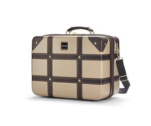 Rock Vintage Vanity Hard Shell Vanity Case in Gold - Hand Luggage Approved, Removable Shoulder & Suitcase Handle Strap, Lockable Zips - 29.5 x 37 x19cm 1.3KG
