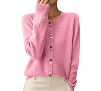 Rock Women's Soft Crew Neck Open Front Long Sleeve Casual Wear Comfortable Lightweight Versatile Stylish Loose Fit Autumn Spring Cardigan, Hot Pink, M