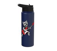 Rock Yorkie Playing Guitar Funny Yorkshire Terrier Dog Lover Stainless Steel Insulated Water Bottle