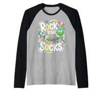 Rock Your Socks Down Syndrome Awareness Day Caterpillar Kids Raglan Baseball Tee