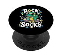 Rock Your Socks Down Syndrome Awareness Day Dinosaur Boys PopSockets Adhesive PopGrip
