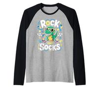 Rock Your Socks Down Syndrome Awareness Day Dinosaur Boys Raglan Baseball Tee