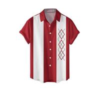 Rockabilly Bowling Shirts for Men UK 50s Retro Style Short Sleeve Shirts Button Down Shirts Men Hawaiian Casual Summer Shirts Watermelon Red