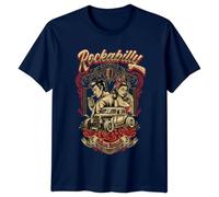 Rockabilly Culture Artwork Music Mens T-Shirt Womens Tee Graphic Unisex Top for Rock and Roll Lovers 2XL Navy Blue