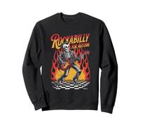 Rockabilly For Autism Skeleton With Bass Flames Retro Vibe Sweatshirt