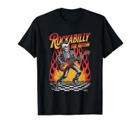 Rockabilly for Autism Skeleton with Bass Flames Retro Vibe T-Shirt