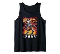 Rockabilly for Autism Skeleton with Bass Flames Retro Vibe Tank Top