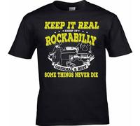 Rockabilly Mens T Shirt Pure Cotton Teddy boy Greaser Psychobilly Men's Tee Black L
